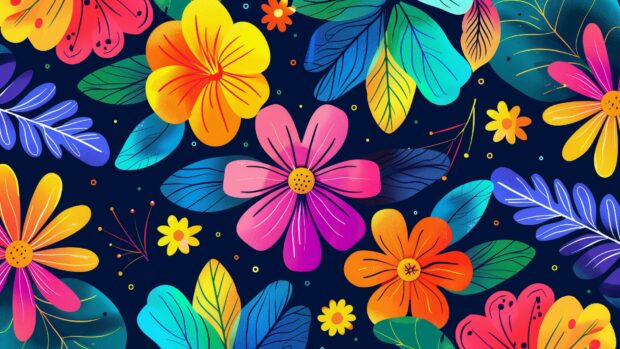 Abstract floral design, vibrant petals and leaves background for desktop.