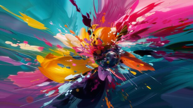 Abstract floral explosion, bright colors, dynamic forms wallpaper.