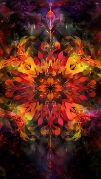 Abstract floral mandala, symmetrical design, bright colors iPhone wallpaper HD.