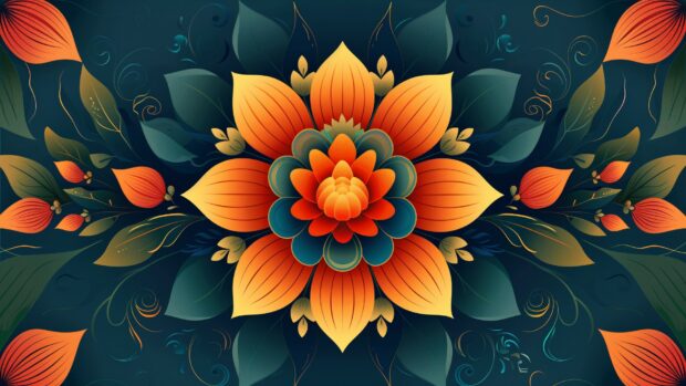 Abstract floral mandala, symmetrical design, bright colors wallpaper HD.