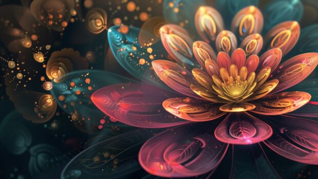 Abstract flower fractals, intricate details, vibrant background HD wallpaper.