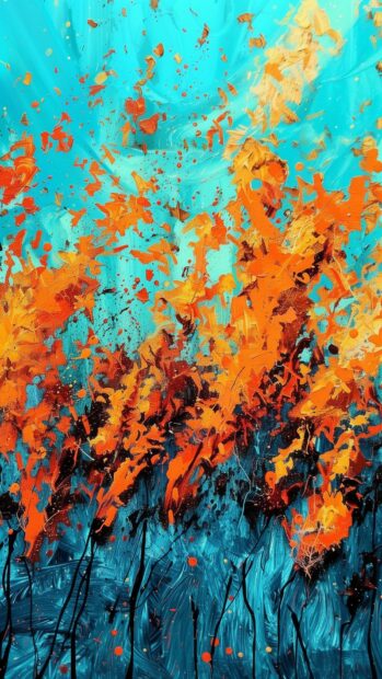 Abstract forest fire, dynamic and intense colors HD wallpaper for mobile.