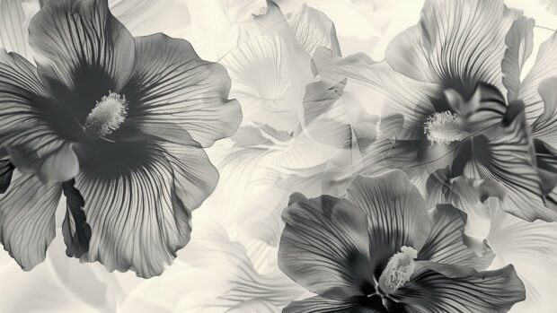 Abstract grey floral patterns, delicate monochrome desktop wallpaper.