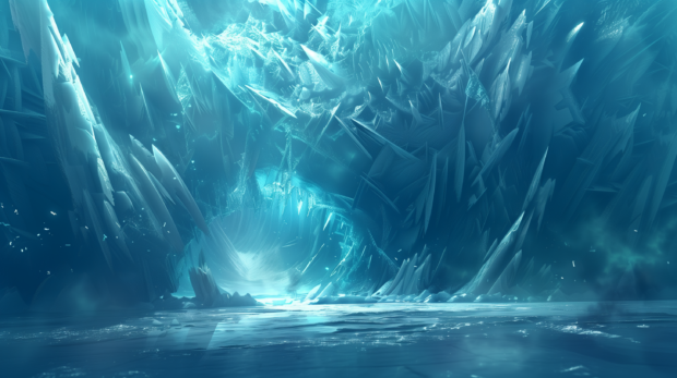Abstract ice cave, cool tones and reflections 4K Wallpaper.