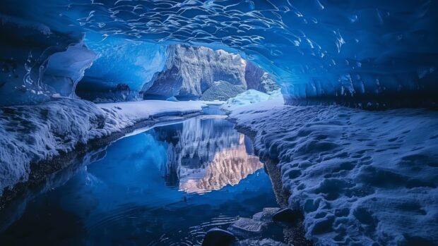 Abstract ice cave, cool tones and reflections wallpaper HD 1080p.