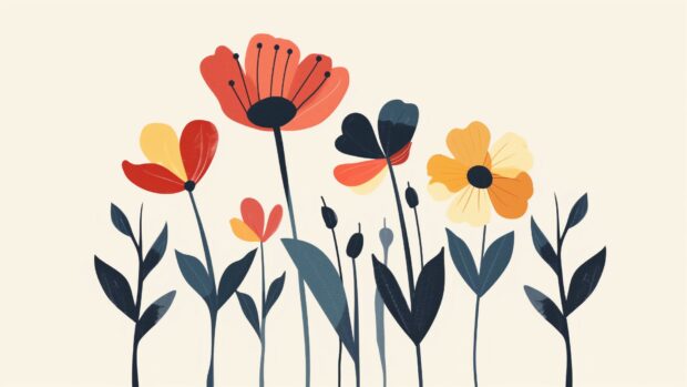Abstract minimalist flowers, bold colors, simple shapes desktop wallpaper 1080p HD.
