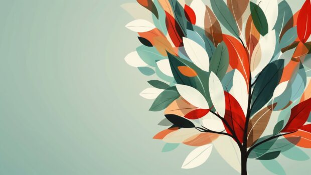 Abstract minimalist tree, simplified branches and leaves HD Wallpaper.