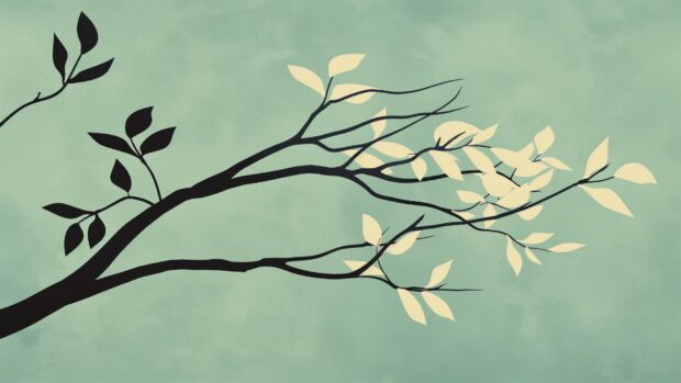 Abstract minimalist tree, simplified branches and leaves desktop background.