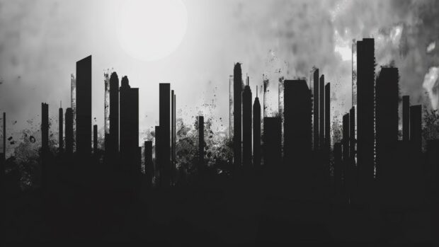 Abstract minimalist urban skyline, stark silhouettes desktop HD Wallpaper.