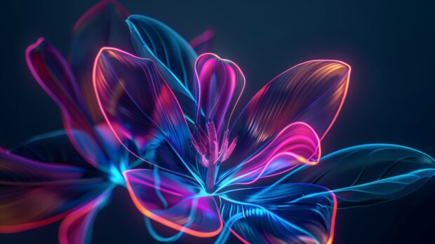 Abstract neon flowers, glowing petals, dark  HD desktop wallpaper 1920x1080.