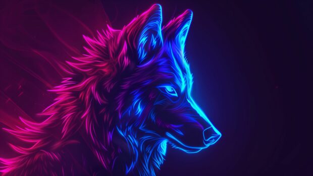 Abstract neon wolf glowing in the dark  The neon wolf is glowing in the dark in the style of animal Cool HD Wallpaper.