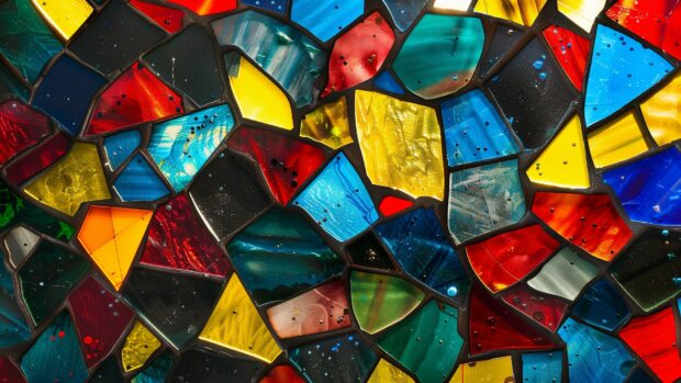 Abstract stained glass, intricate color patterns background HD.