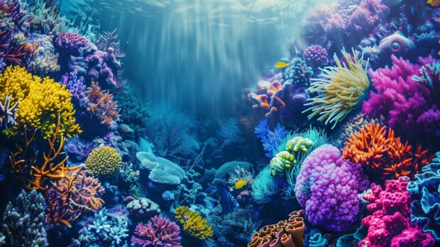 Abstract underwater coral reef, bright marine colors background.