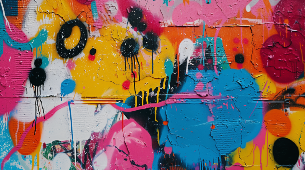 Abstract urban graffiti, vibrant street art, 4K Desktop Wallpaper.