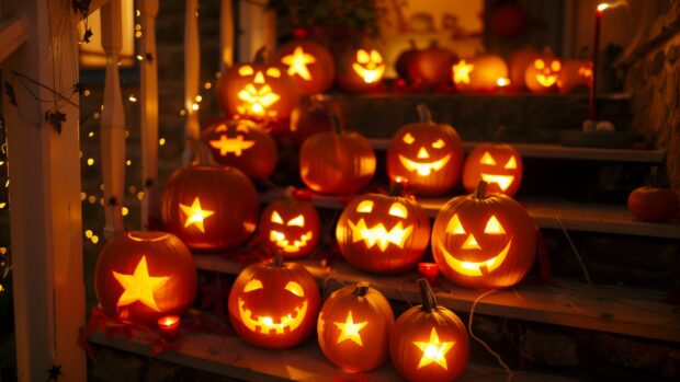 Adorable Halloween pumpkins decorated with hearts and stars.