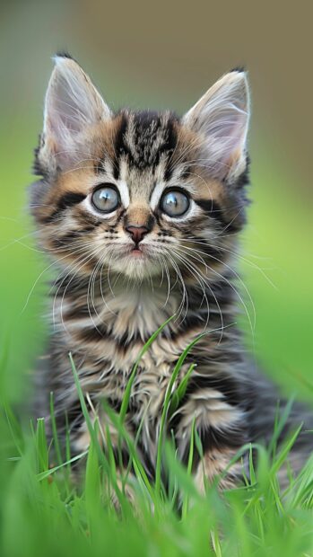 Adorable cat playing in the grass.