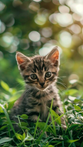 Adorable kitten playing in the grass, Cat iPhone wallpaper.