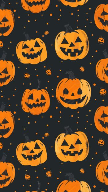 Aesthetic Halloween background with the cute pumpkins.