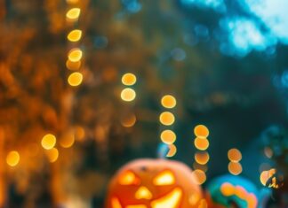 Aesthetic Halloween pumpkins with cute faces and colorful patterns.