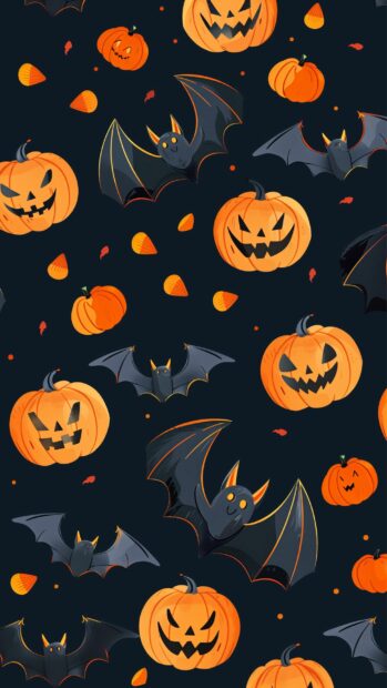 An Aesthetic Halloween pattern  Bats and pumpkins.
