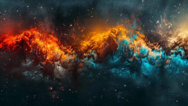 An abstract Space 4K background with a colorful nebula and swirling gas clouds, set against the deep black of space filled with stars.