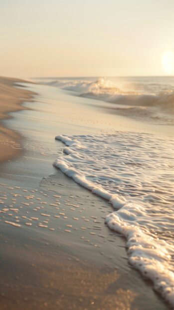 An aesthetic beach 4K iPhone wallpaper with delicate seafoam patterns on the sand.