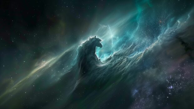 An artistic rendering of the Horsehead Nebula with its iconic shape and rich colors set against the darkness of Space 4K background.