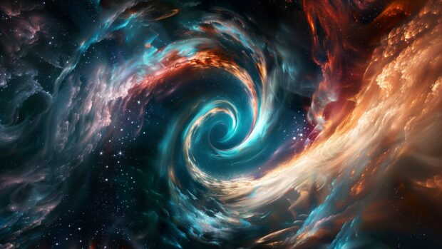 An artistic wormhole in space wallpaper 1080p with swirling lights and colors.