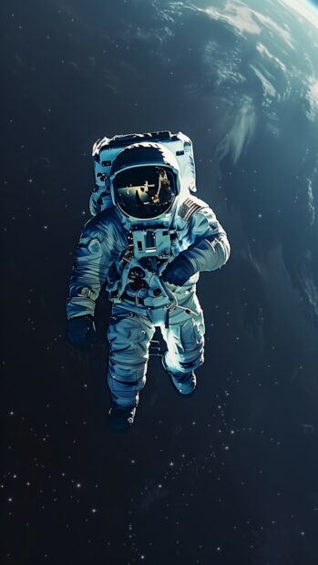 An astronaut floating in space 1080p wallpaper for iPhone with Earth in the background, capturing the vastness of space.