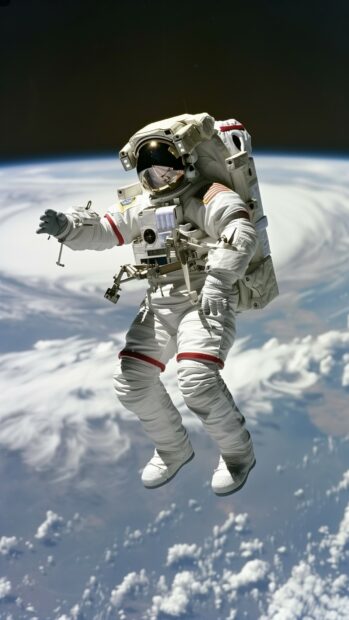 An astronaut floating in space wallpaper HD for iPhone with Earth in the background, capturing the vastness of space.