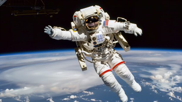 An astronaut floating in space with Earth in the background, capturing the vastness and serenity of Space Wallpapers HD 1920x1080.