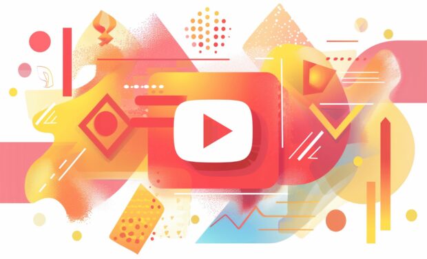 Artistic YouTube wallpaper with abstract shapes and creative elements.