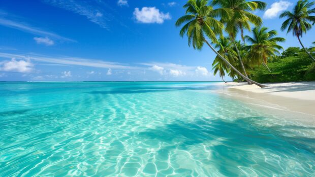 Beach desktop wallpaper 4K with a pristine tropical beach with turquoise waters and white sand.