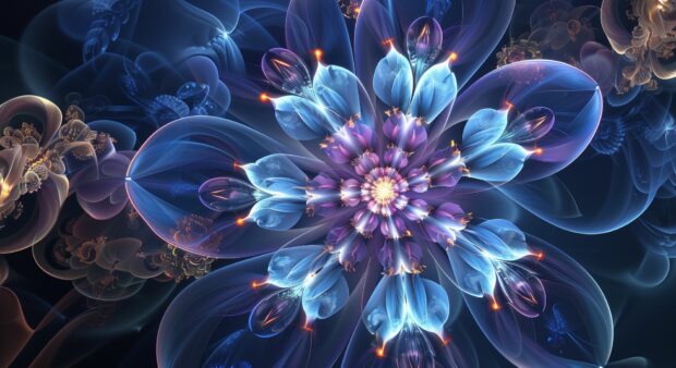 Beautiful Full HD Desktop Background features an abstract flower fractals, intricate details.