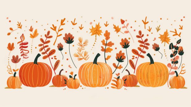 Chic Halloween pumpkin patch with stylized pumpkins and autumn foliage.