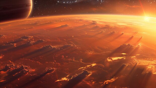 Close up of an exoplanet Space Wallpapers 1920×1080 with unique geological features and an alien sky.