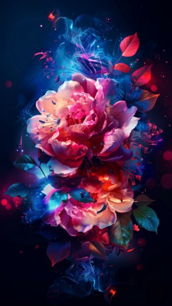 Colorful abstract floral design, vibrant petals and leaves background for iPhone.