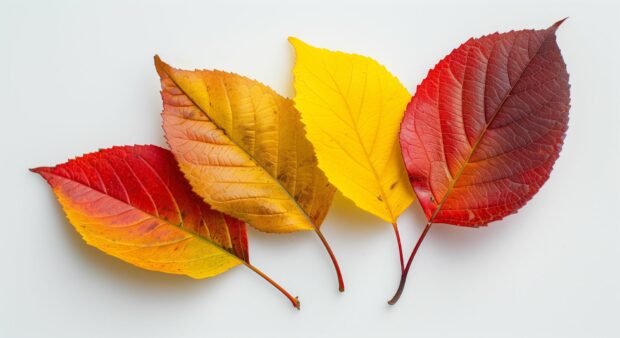 Colorful autumn leaves on a neutral background.