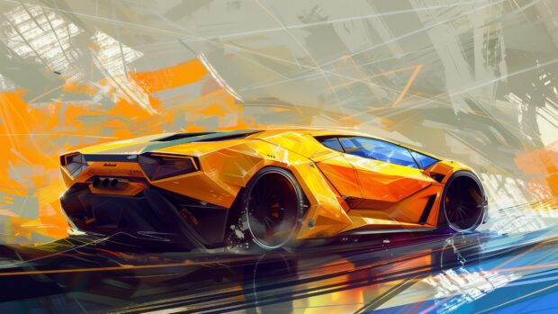 Cool 4K Car Wallpaper with the art of car painting involves simple geometric shapes.