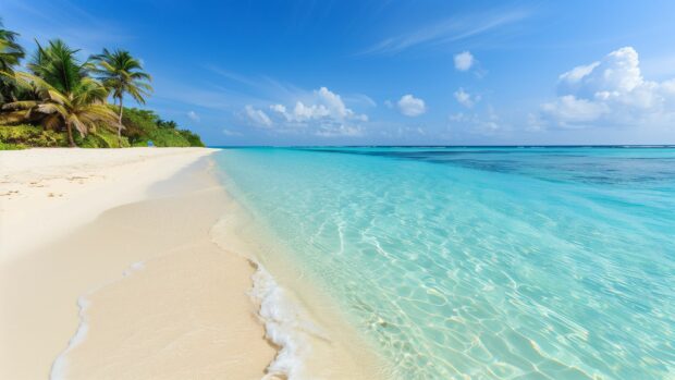 Cool Ocean background with a calm tropical ocean with turquoise waters and a sandy beach.