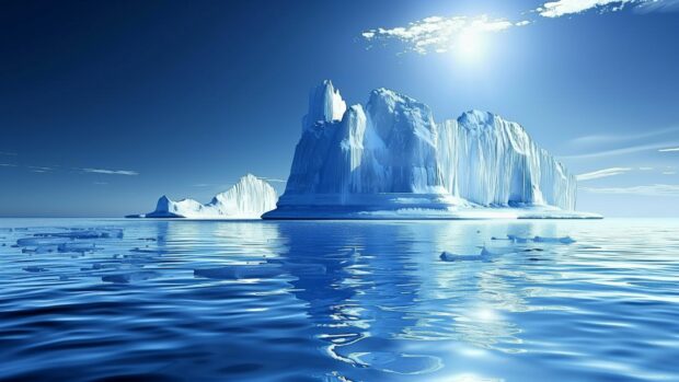 Cool blue icebergs floating in a tranquil sea, HD background.