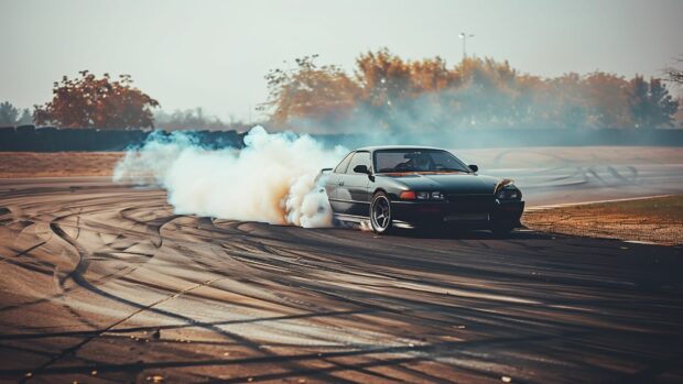 Cool car drifting on a race track with smoke and tire marks, 1920×1080 Wallpapers Free.