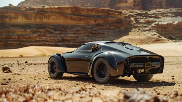 Cool car in a desert landscape with dramatic sand dune.