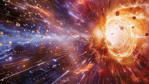 Cool space background An illustration of the Big Bang wallpaper with intense light and energy radiating outward.