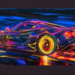 Cool Sports car oil painting with neon lights.