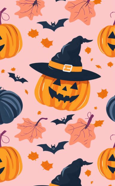 Cute Halloween 4K pattern with a cute pumpkin wearing a black hat.