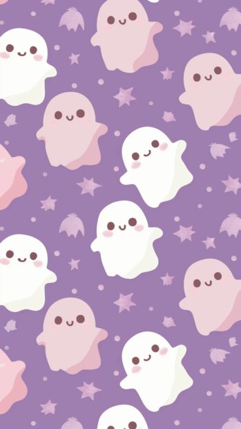 Cute Halloween ghosts with friendly smiles and paste, Aesthetic 4K iPhone Wallpaper.