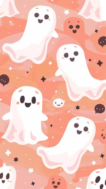 Cute Halloween ghosts with friendly smiles and pastel.