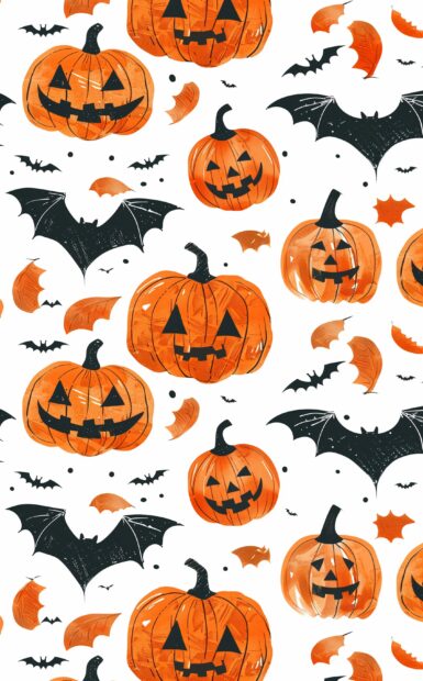 Cute Halloween iPhone 4K background with cute pumpkins and cute bats.