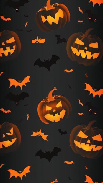 Cute Halloween iPhone background with cute pumpkins and cute bats, pattern style.